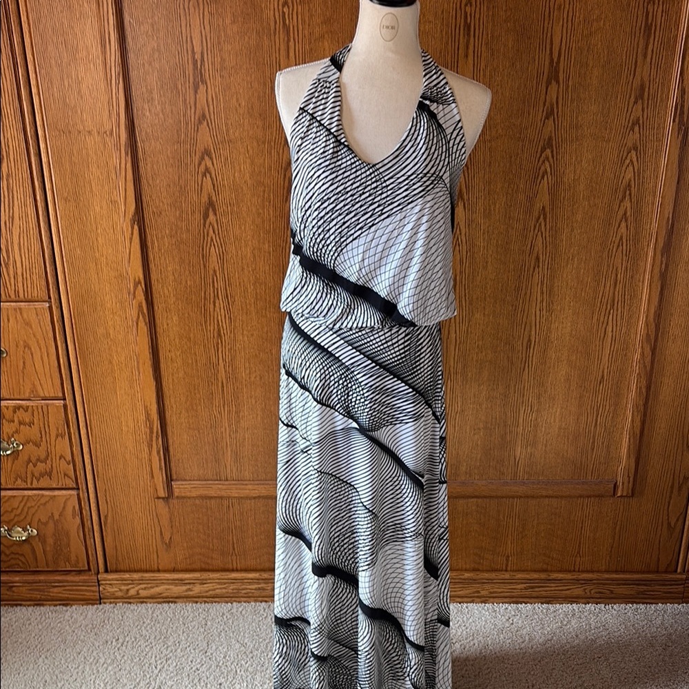Elegant Black and White Halter Dress